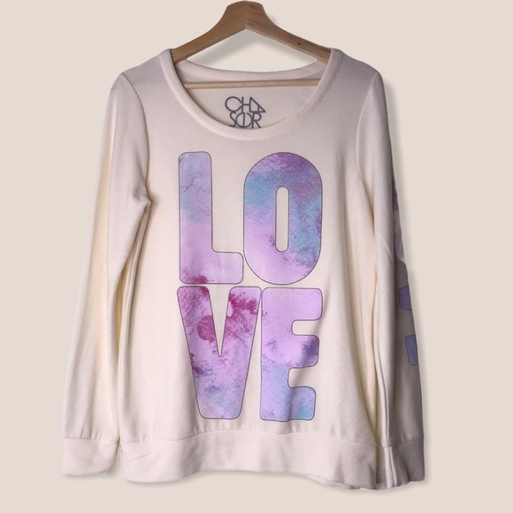 Chaser Love Graphic Sweater Top Cream - Picture 1 of 3